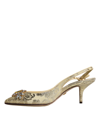 Dolce &amp; Gabbana Gold Kristall Pumps Heels Slingbacks Schuhe