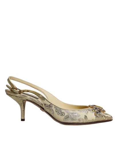 Dolce &amp; Gabbana Gold Kristall Pumps Heels Slingbacks Schuhe