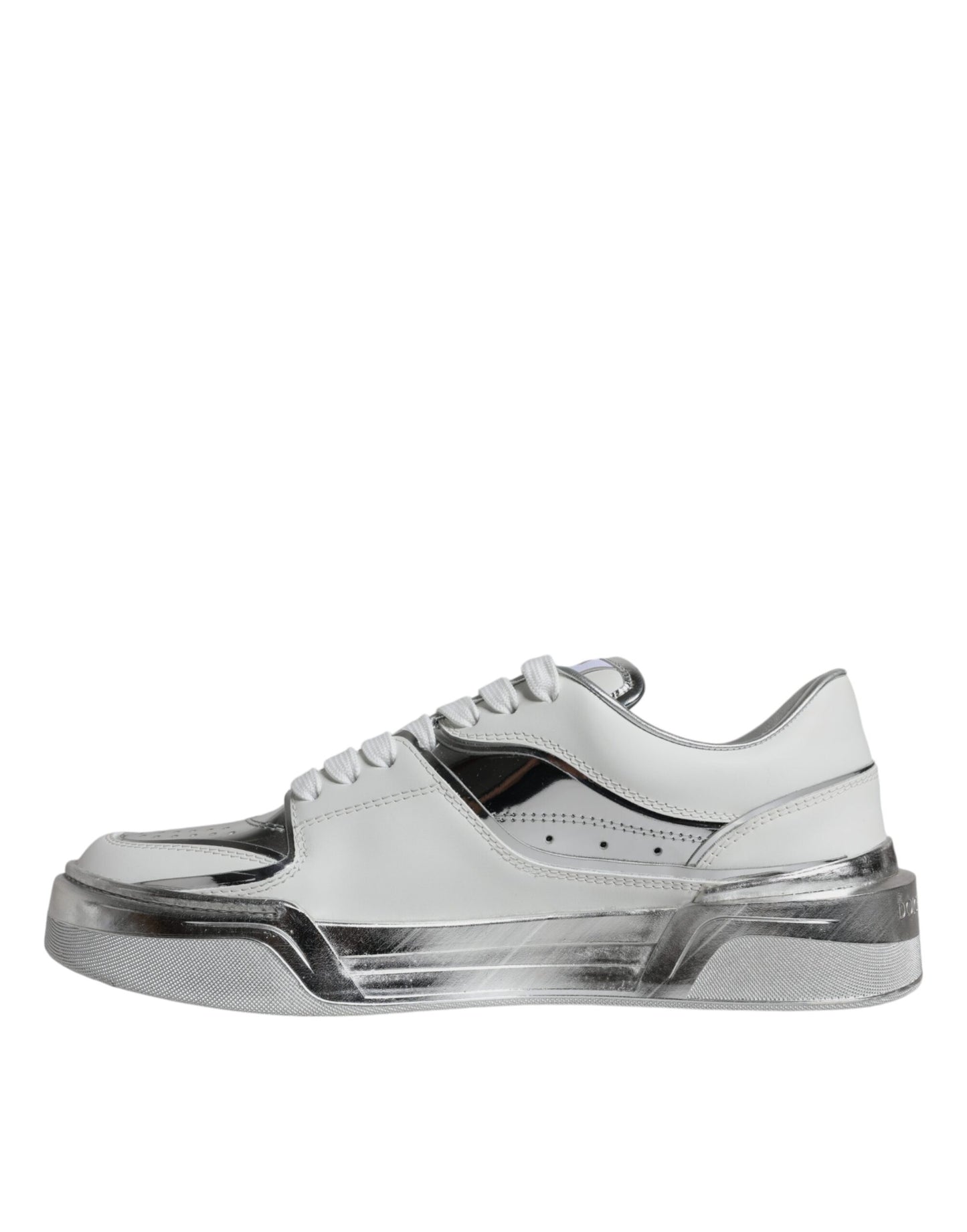 Dolce &amp; Gabbana Weiß Silber Leder Low Top Sneakers Schuhe