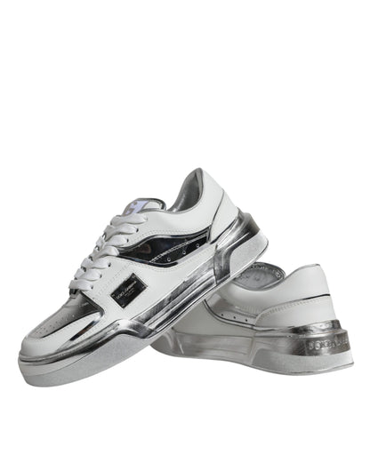 Dolce &amp; Gabbana Weiß Silber Leder Low Top Sneakers Schuhe