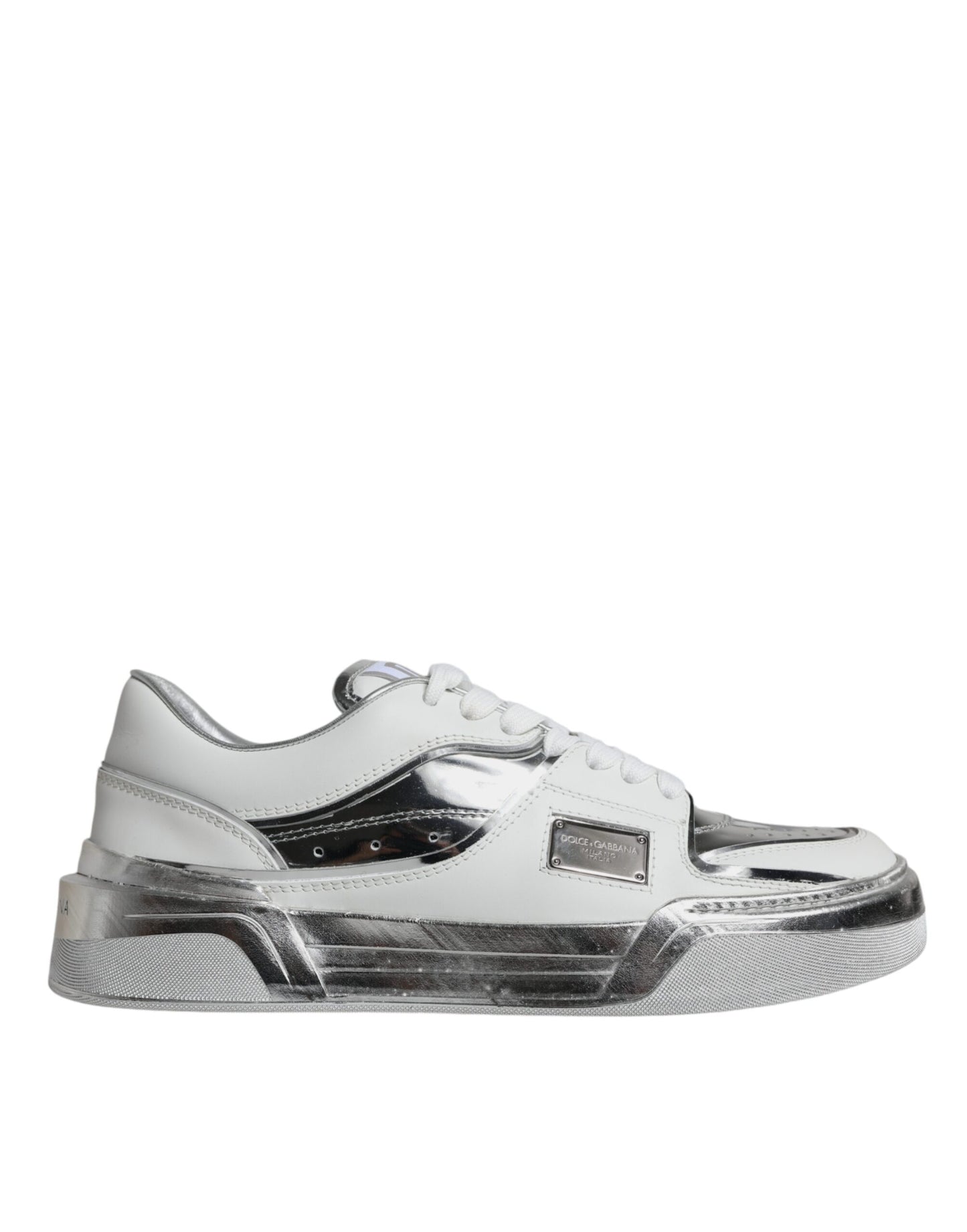 Dolce &amp; Gabbana Weiß Silber Leder Low Top Sneakers Schuhe