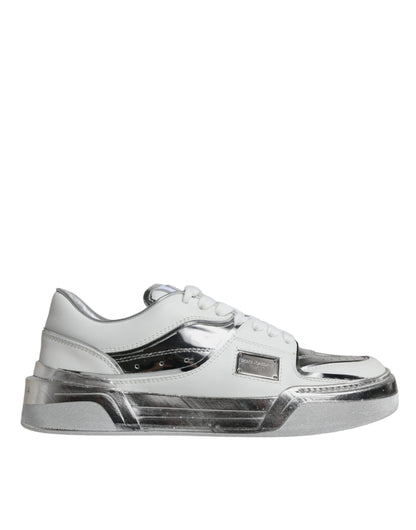 Dolce &amp; Gabbana Weiß Silber Leder Low Top Sneakers Schuhe