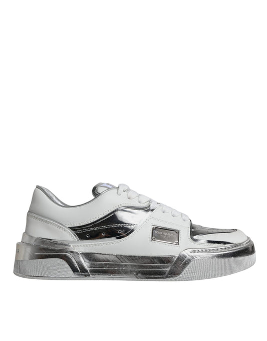 Dolce &amp; Gabbana Weiß Silber Leder Low Top Sneakers Schuhe