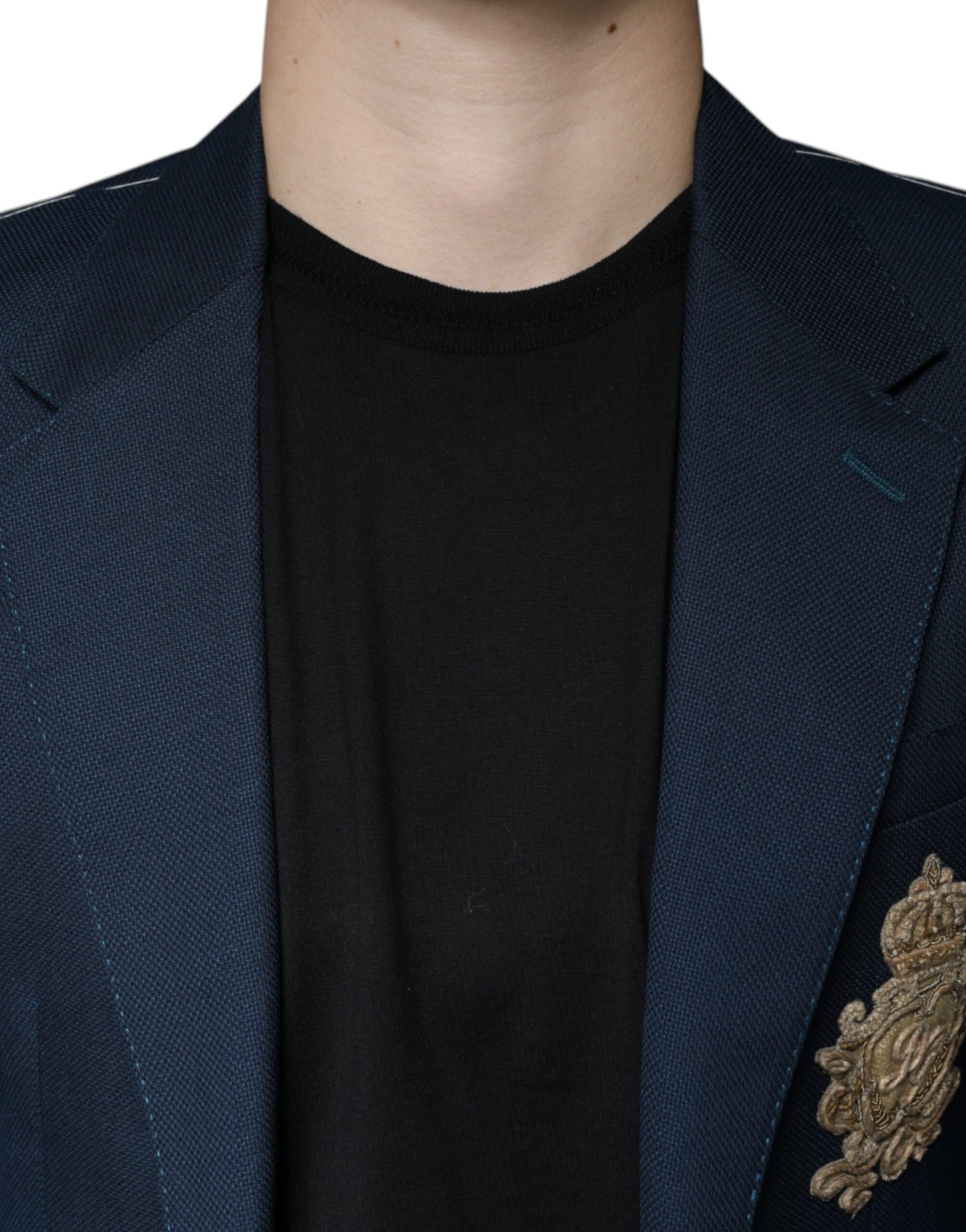 Dolce &amp; Gabbana – Einreihiger Blazer aus blauer Wolle mit Logo