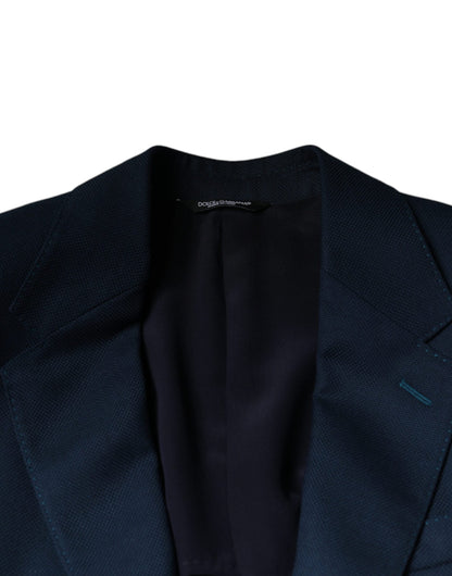 Dolce &amp; Gabbana – Einreihiger Blazer aus blauer Wolle mit Logo