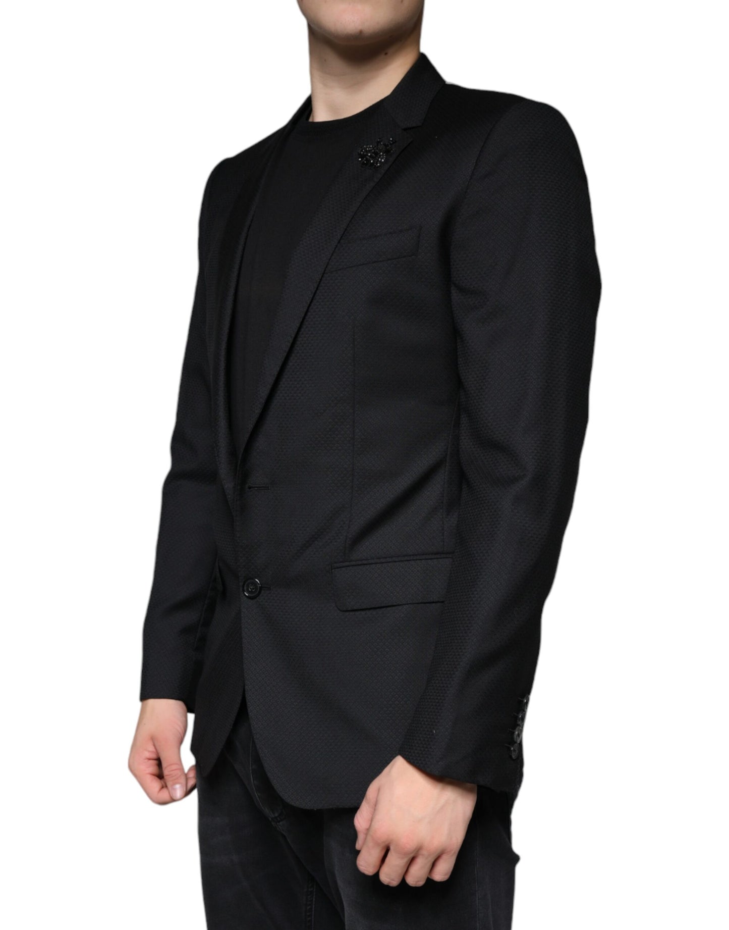Dolce &amp; Gabbana – Schwarzer, einreihiger Blazer mit MARTINI-Biene