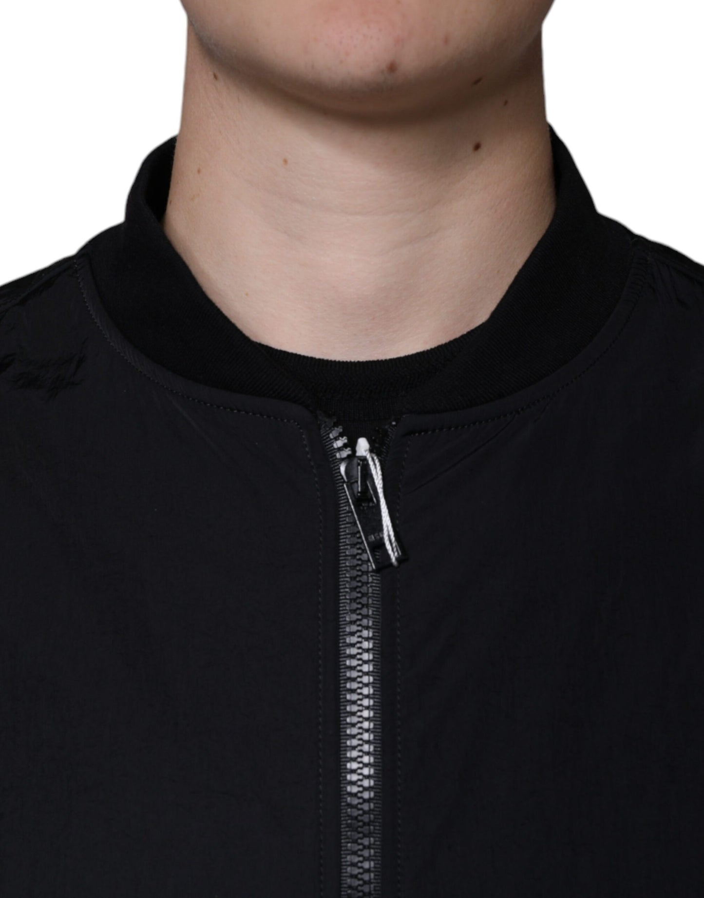 MSGM – Bomberjacke aus schwarzer Baumwolle mit durchgehendem Reißverschluss und langen Ärmeln