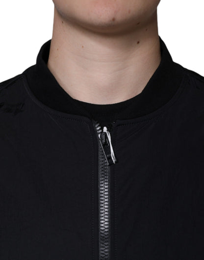 MSGM – Bomberjacke aus schwarzer Baumwolle mit durchgehendem Reißverschluss und langen Ärmeln