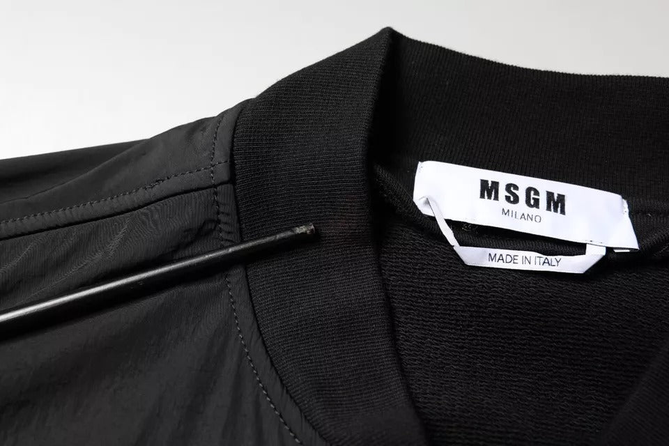 MSGM – Bomberjacke aus schwarzer Baumwolle mit durchgehendem Reißverschluss und langen Ärmeln