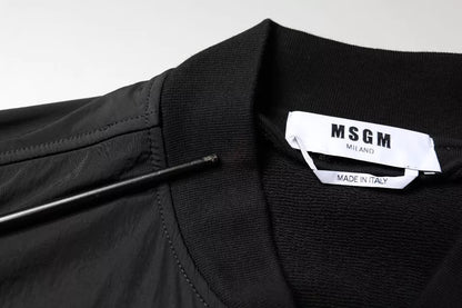MSGM – Bomberjacke aus schwarzer Baumwolle mit durchgehendem Reißverschluss und langen Ärmeln
