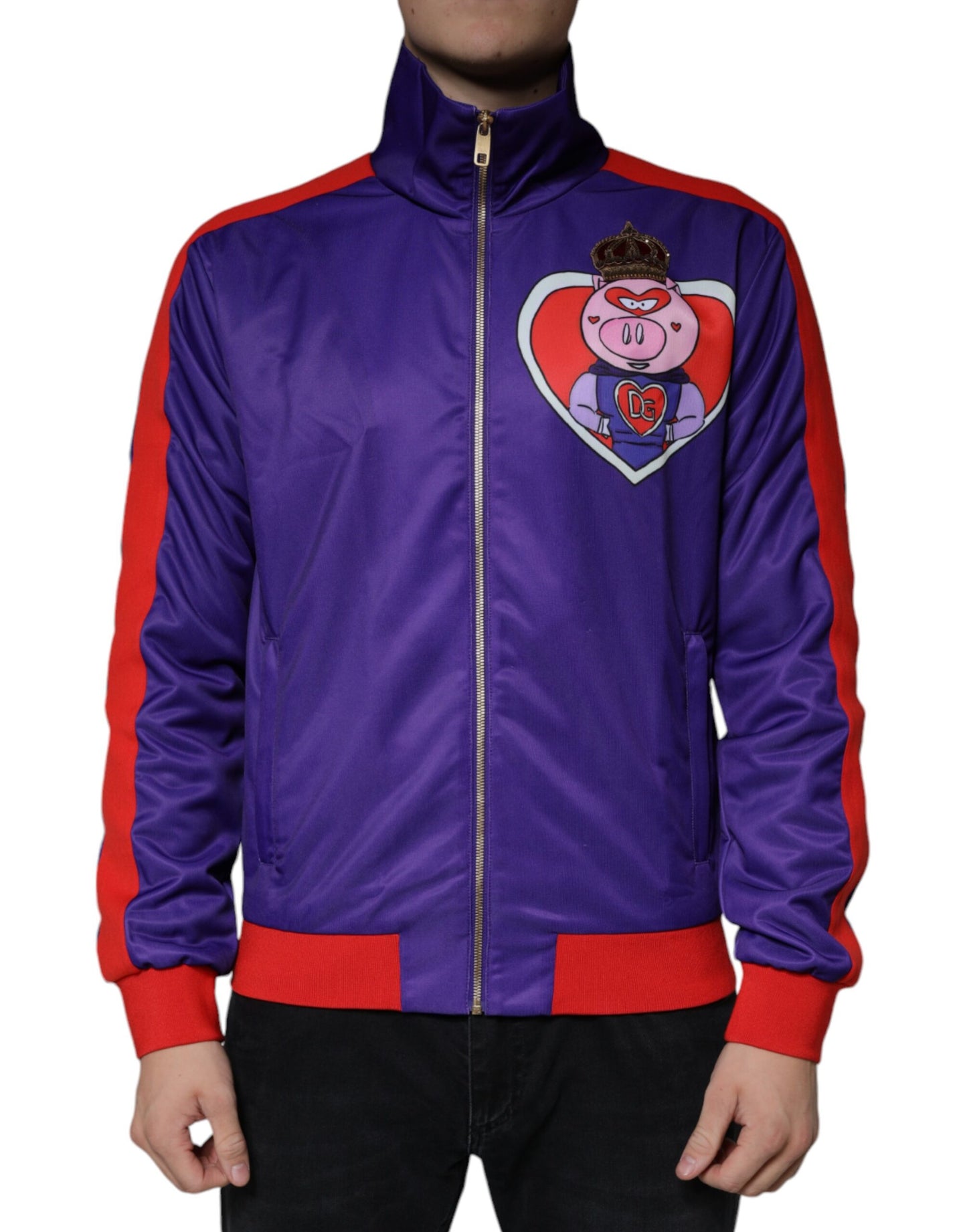 Dolce &amp; Gabbana Lila YEAR OF THE PIG Bomberjacke mit durchgehendem Reißverschluss