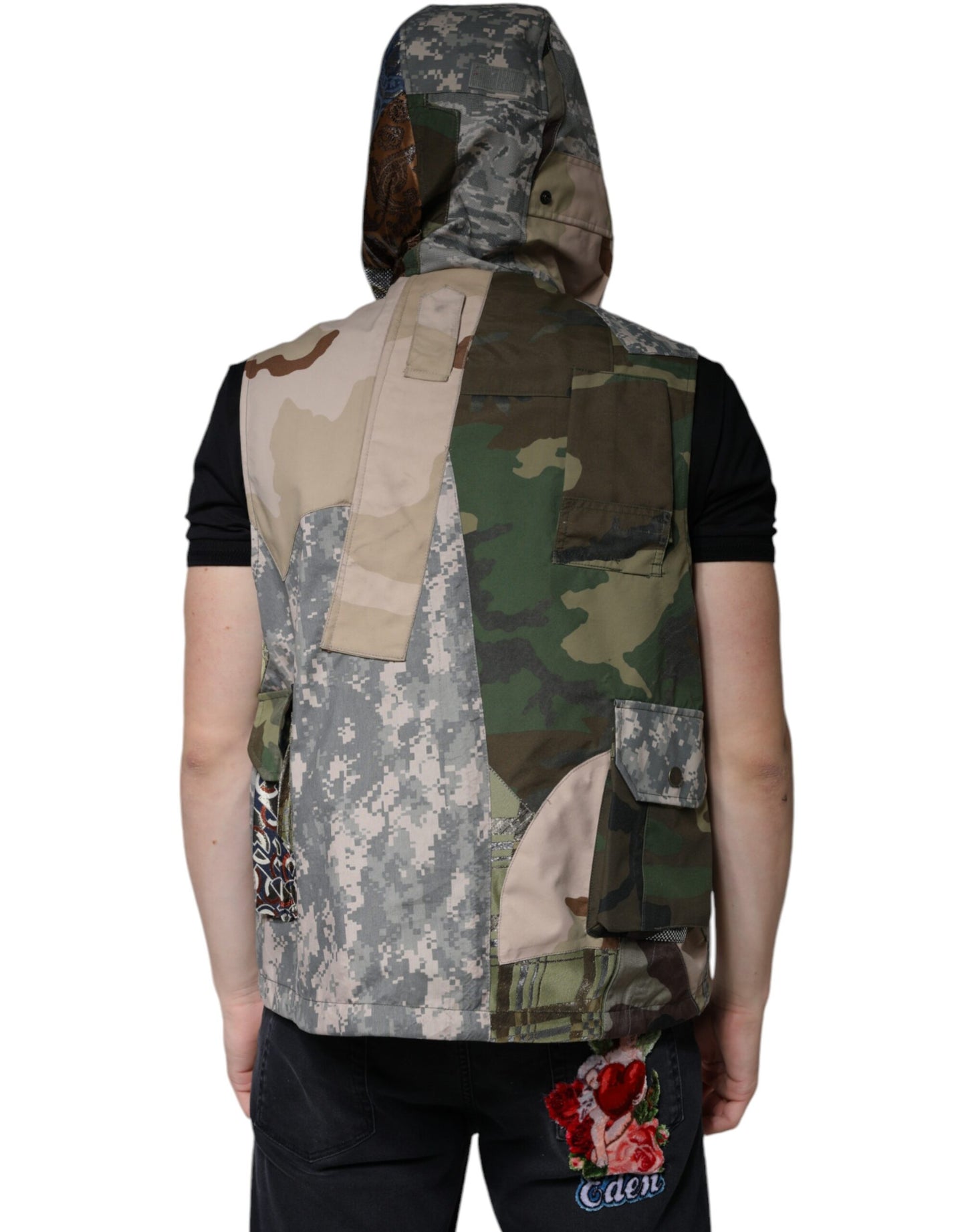 Dolce &amp; Gabbana – Mehrfarbige Patchwork-Weste mit Kapuze