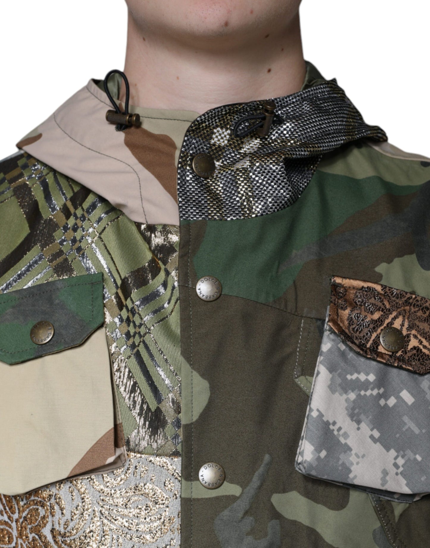 Dolce &amp; Gabbana – Mehrfarbige Patchwork-Weste mit Kapuze