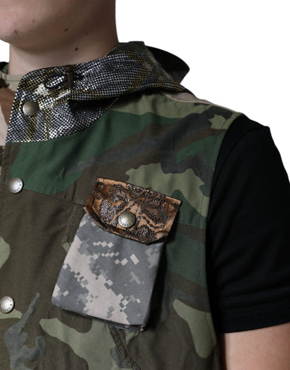 Dolce &amp; Gabbana – Mehrfarbige Patchwork-Weste mit Kapuze