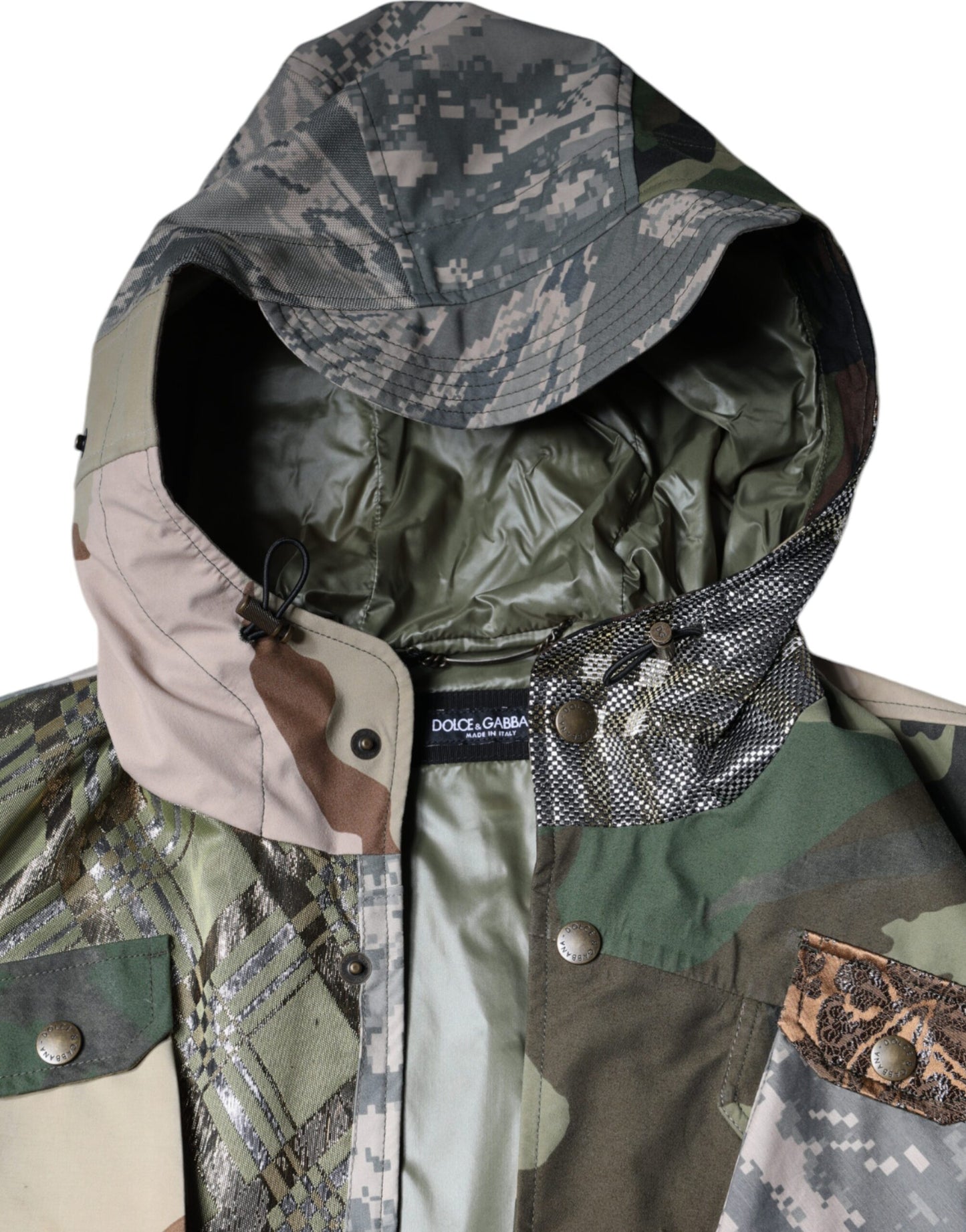 Dolce &amp; Gabbana – Mehrfarbige Patchwork-Weste mit Kapuze