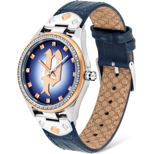 Polizei-Armbanduhr mit blauem Lederarmband