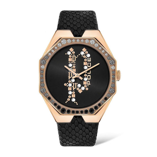 Schwarze Lederuhr von Police