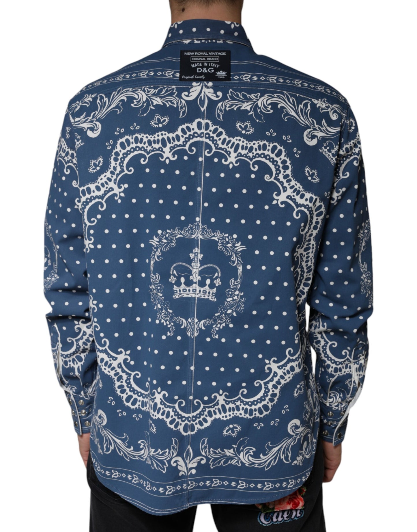 Dolce &amp; Gabbana Blau-weißes Freizeithemd aus Baumwolle mit Bandana-Print