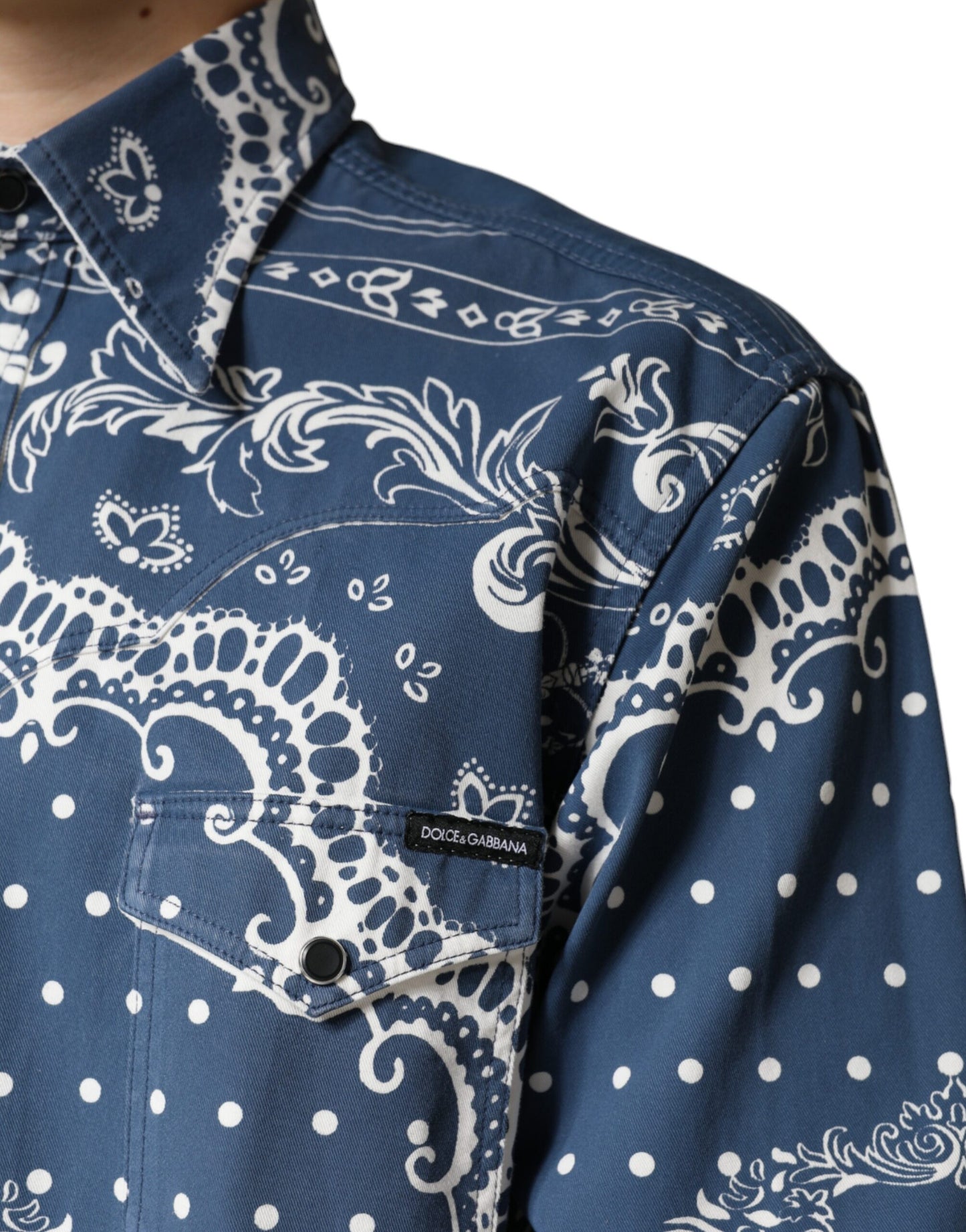 Dolce &amp; Gabbana Blau-weißes Freizeithemd aus Baumwolle mit Bandana-Print