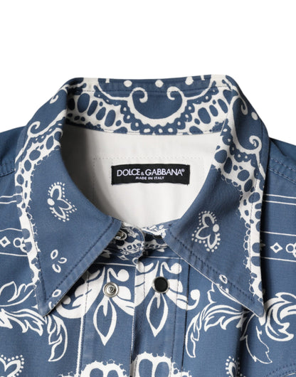 Dolce &amp; Gabbana Blau-weißes Freizeithemd aus Baumwolle mit Bandana-Print