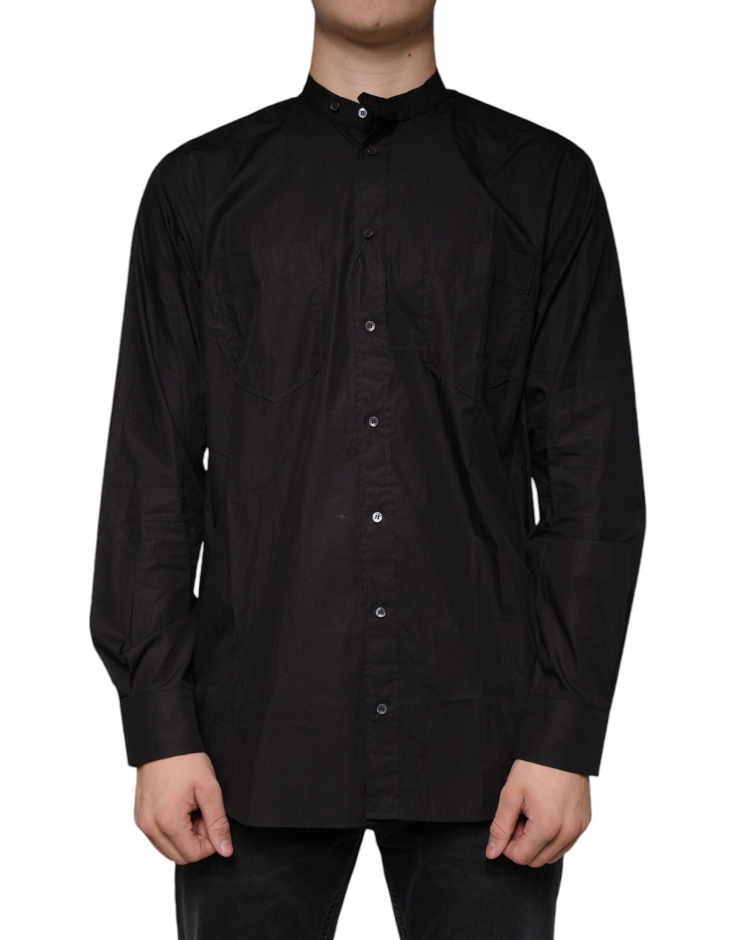 Dolce &amp; Gabbana Schwarzes Baumwoll-Button-Down-Freizeithemd für Herren
