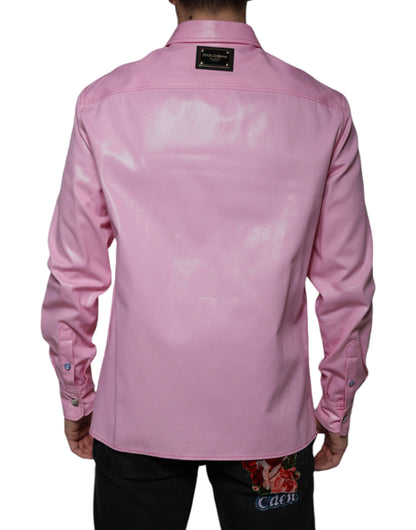 Dolce &amp; Gabbana – Button-Down-Hemd aus rosa Baumwolle mit Kragen
