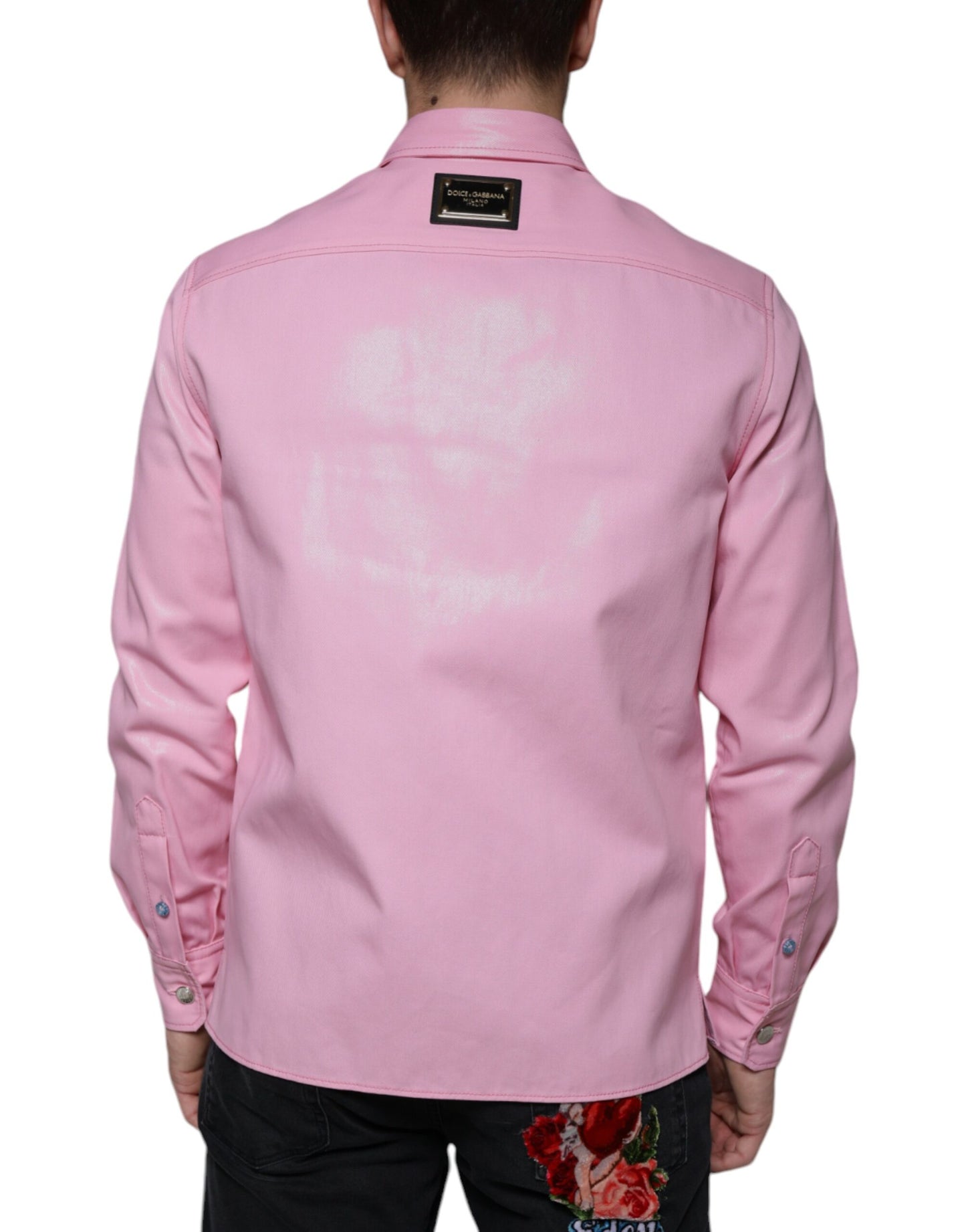 Dolce &amp; Gabbana – Button-Down-Hemd aus rosa Baumwolle mit Kragen