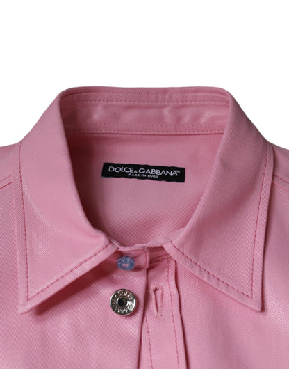 Dolce &amp; Gabbana – Button-Down-Hemd aus rosa Baumwolle mit Kragen