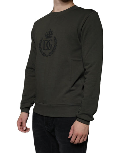 Dolce &amp; Gabbana Armygrüner Pullover mit DG-Krone und Rundhalsausschnitt