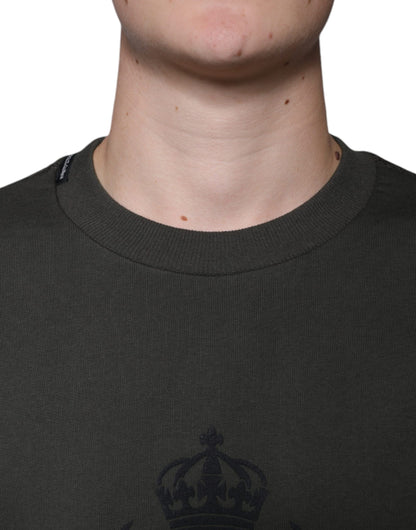 Dolce &amp; Gabbana Armygrüner Pullover mit DG-Krone und Rundhalsausschnitt