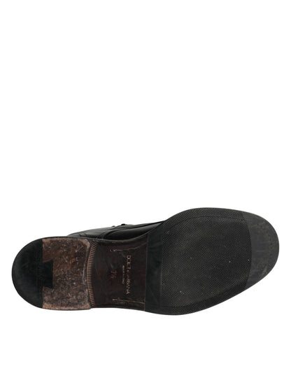 Dolce &amp; Gabbana Herren Kurze Stiefel aus schwarzem Leder mit Schnürung