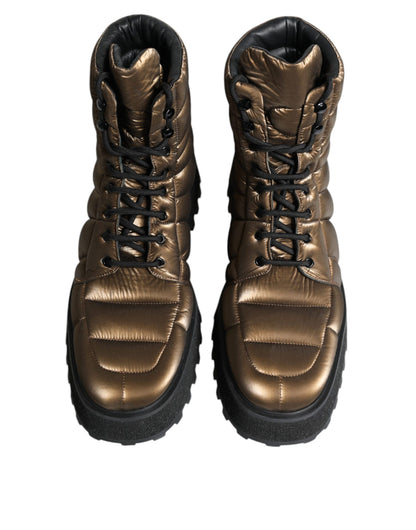 Dolce &amp; Gabbana – Bronzefarbene, gepolsterte Schnürstiefel mit halbhoher Wadenhöhe