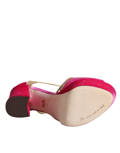 Dolce &amp; Gabbana – Sandalen mit Plateausohle und Knöchelriemen in Rosa