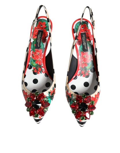 Dolce &amp; Gabbana Mehrfarbige Slingback-Schuhe aus Leder mit Kristallabsatz
