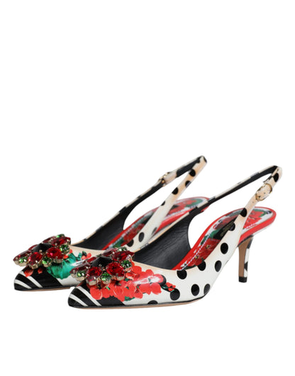 Dolce &amp; Gabbana Mehrfarbige Slingback-Schuhe aus Leder mit Kristallabsatz