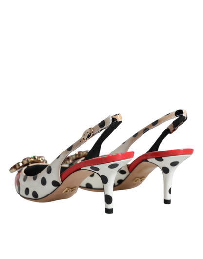 Dolce &amp; Gabbana Mehrfarbige Slingback-Schuhe aus Leder mit Kristallabsatz