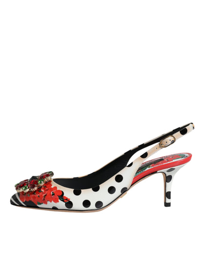 Dolce &amp; Gabbana Mehrfarbige Slingback-Schuhe aus Leder mit Kristallabsatz