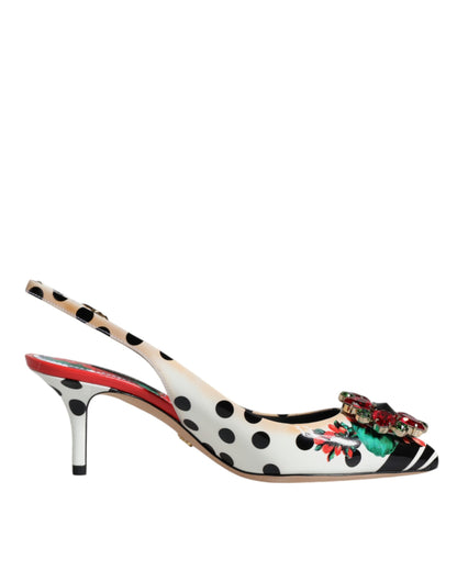 Dolce &amp; Gabbana Mehrfarbige Slingback-Schuhe aus Leder mit Kristallabsatz