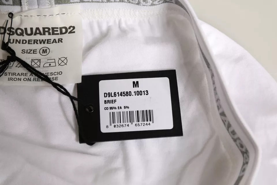 ملابس داخلية نسائية من القطن الأبيض المرن من Dsquared² بخصر متوسط