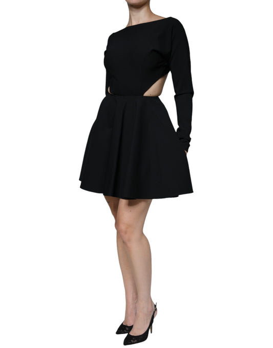 Dolce & Gabbana – Schwarzes Minikleid aus Viskose mit Cut-Outs in A-Linie und langen Ärmeln