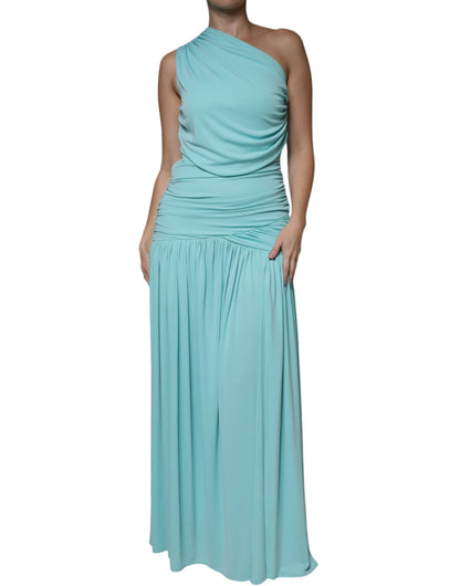 Christian Pellizzari – Langes, drapiertes One-Shoulder-Kleid aus hellblauem Jersey