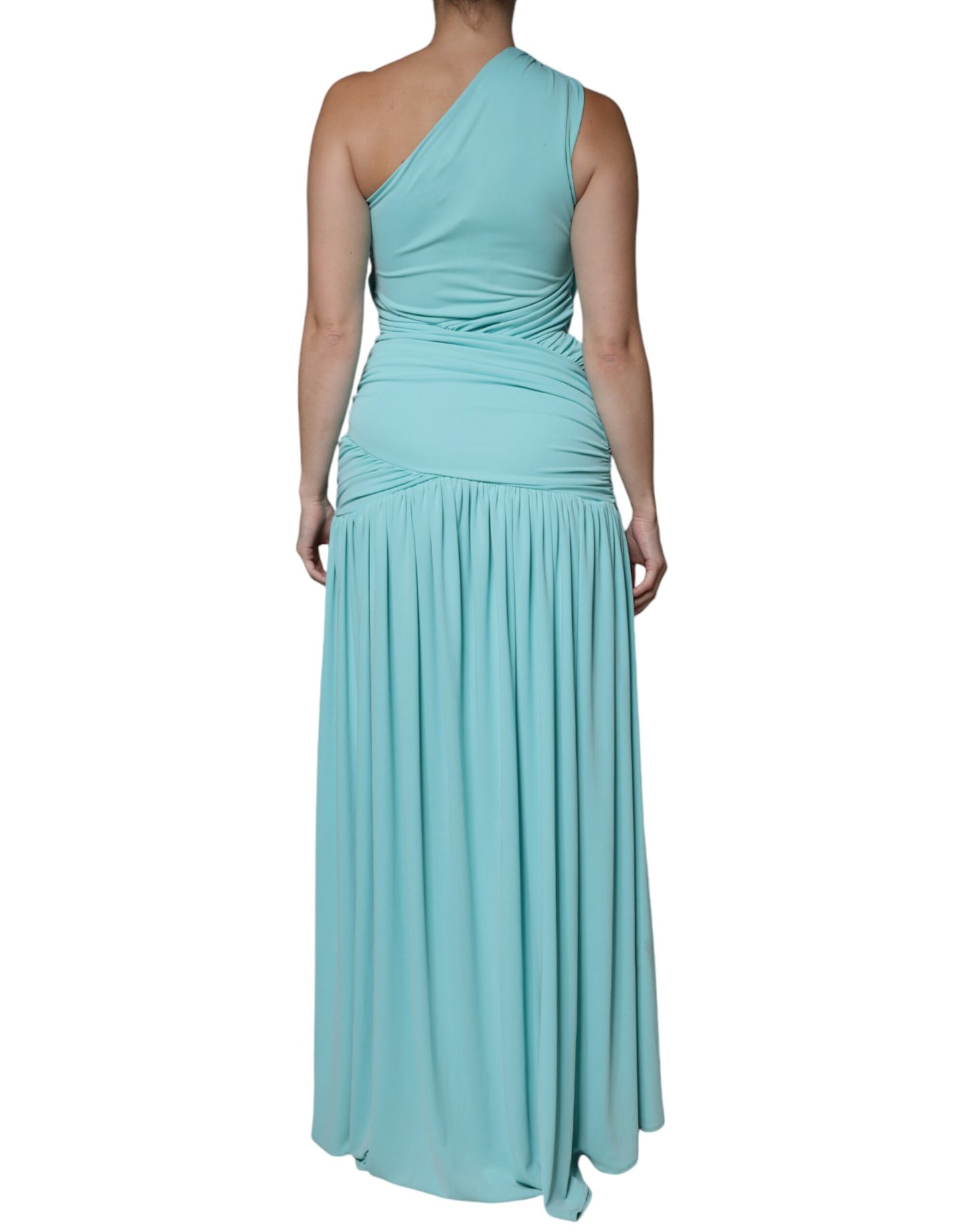 Christian Pellizzari – Langes, drapiertes One-Shoulder-Kleid aus hellblauem Jersey