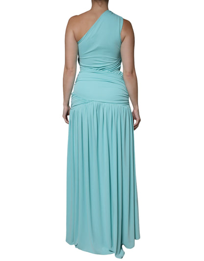 Christian Pellizzari – Langes, drapiertes One-Shoulder-Kleid aus hellblauem Jersey