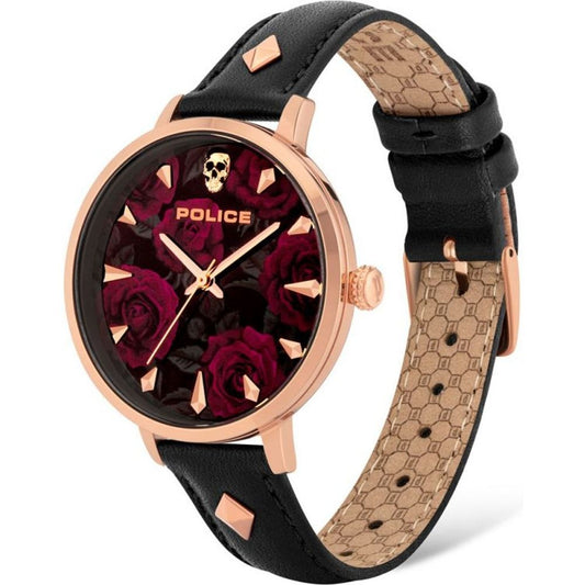 Polizei-Armbanduhr aus schwarzem Leder
