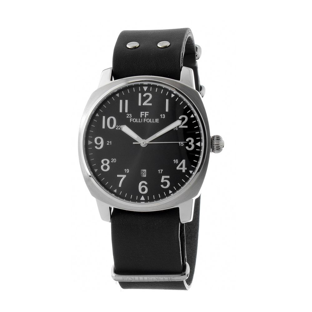 Folli Follie Schwarze Leder-Armbanduhr