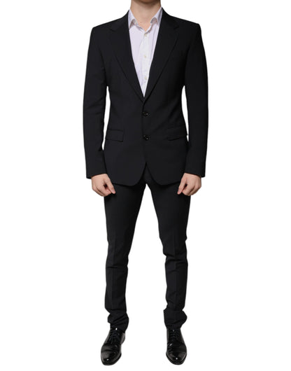 Dolce &amp; Gabbana – Dreiteiliger, formeller Herrenanzug aus schwarzer Wolle im Slim Fit