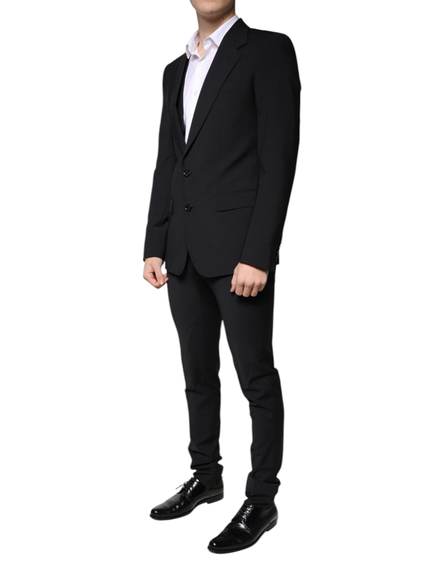 Dolce &amp; Gabbana – Dreiteiliger, formeller Herrenanzug aus schwarzer Wolle im Slim Fit