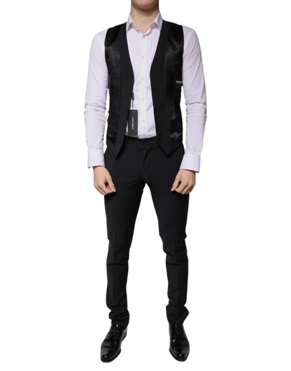 Dolce &amp; Gabbana – Dreiteiliger, formeller Herrenanzug aus schwarzer Wolle im Slim Fit