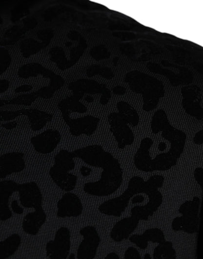 سترة دولتشي آند غابانا سوداء من القطن بغطاء رأس وسحاب كامل ونقشة جلد النمر