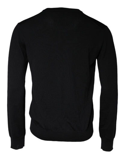 Dolce &amp; Gabbana – Schwarzer Pullover aus Wollstrick mit Rundhalsausschnitt